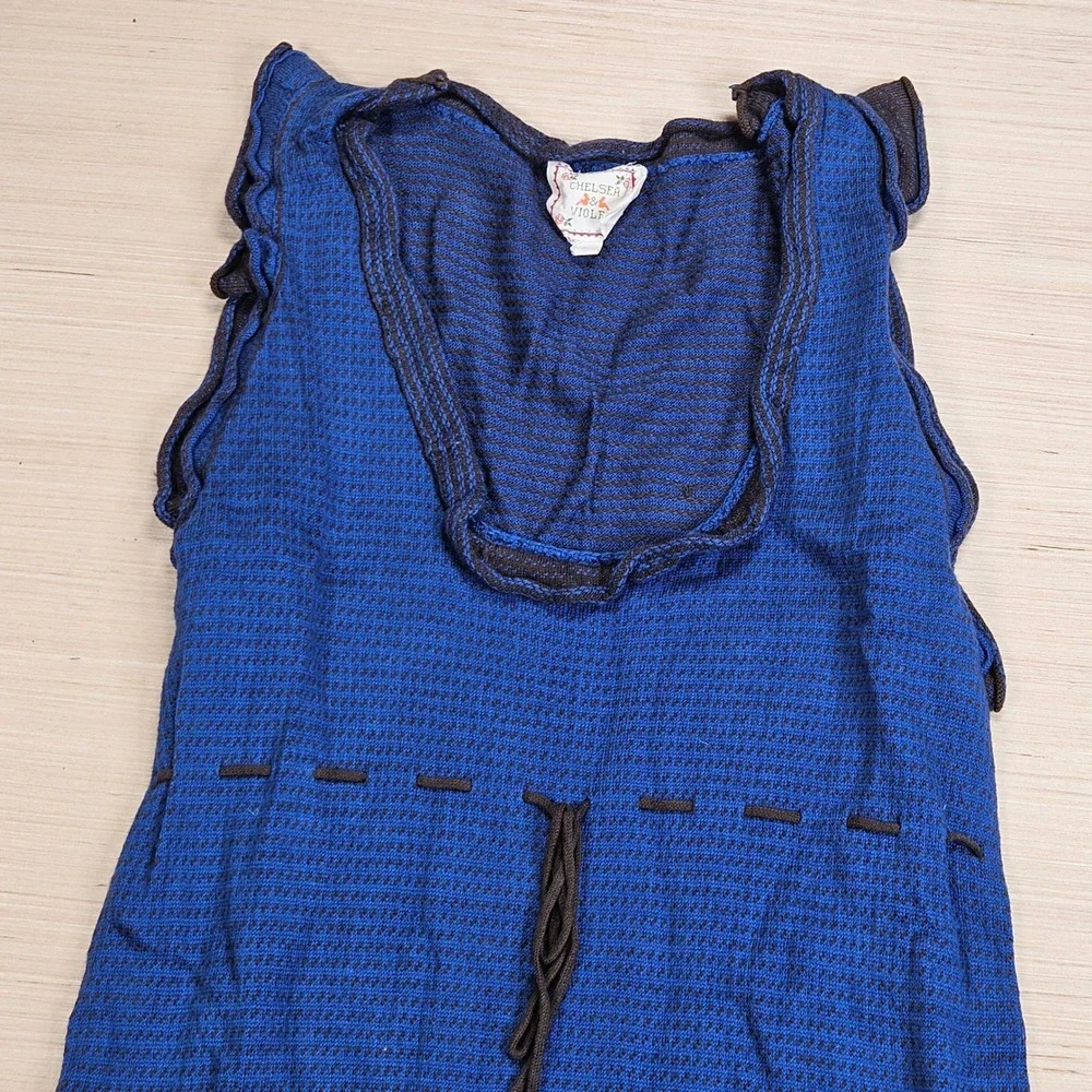 Chelsea & Violet Dress Women L Blue Sleeveless Knit‎ Ruffle Trim Drawstring